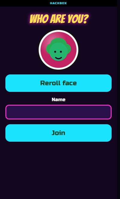 The phone join screen: pick a face, type a name, tap Join